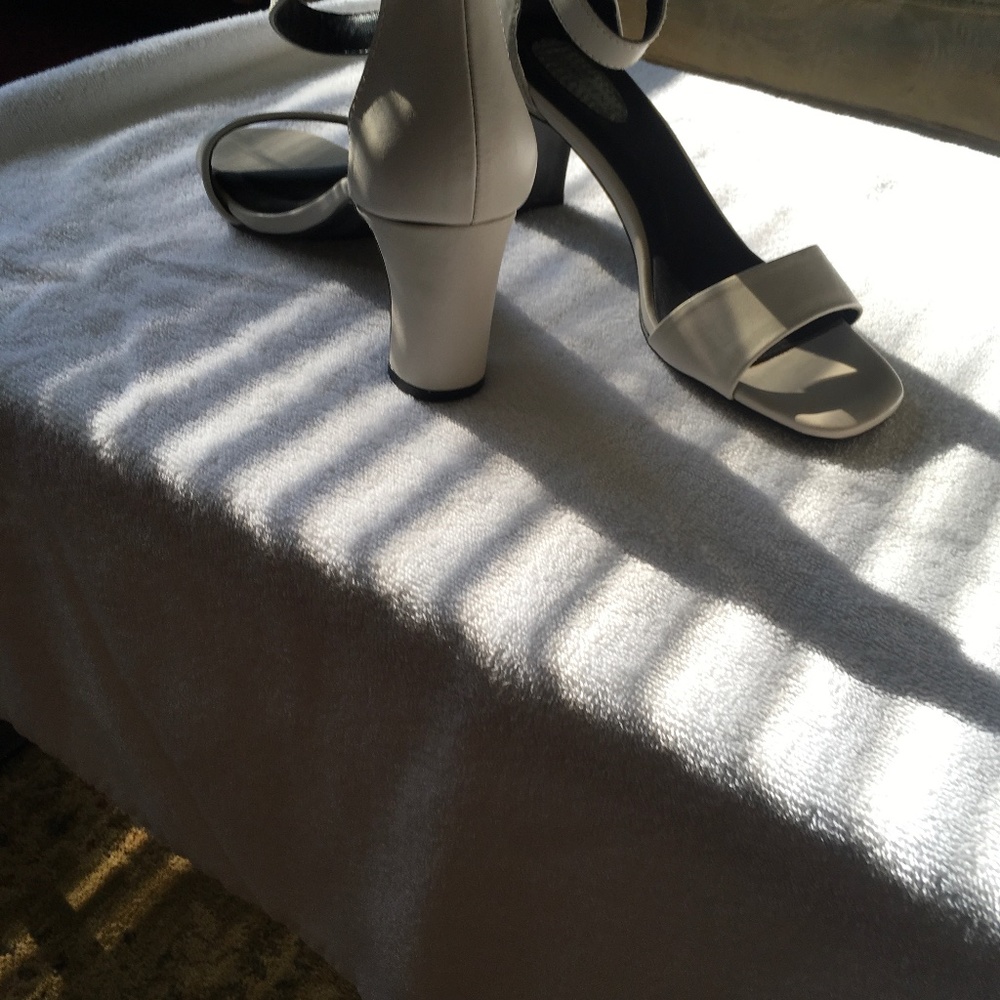 Ankle strap, off white sandal,  2 1/2 in heel
